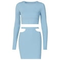 thumbnail image 2 of Qiylii Women 2Pcs Knit Clothes Long Sleeve Crop Tops + High Waist Skirt, 2 of 9