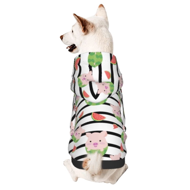 Fotbe Pig And Watermelon Sudadera con Estampado para Perros Pequeños – Suéter con Capucha para Mascotas, Tela Suave de Forro Polar con Bolsillo-XX-Large