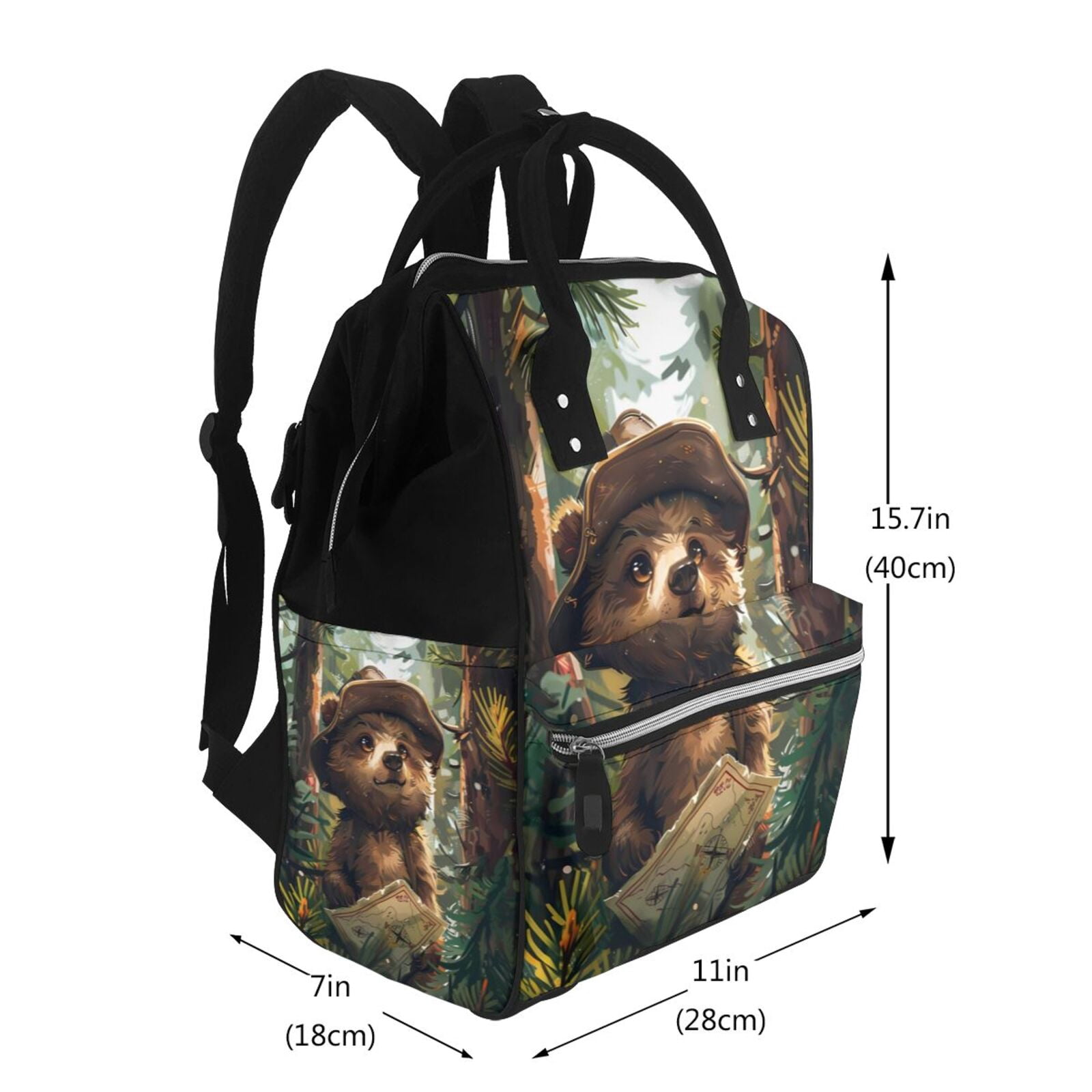 Fuzoiu Jungle Hat Bear Print Diaper Bag Backpack,Baby Essentials Travel Tote,Multi function Waterproof Diaper Bag, Travel Essentials Baby Bag - Unisex