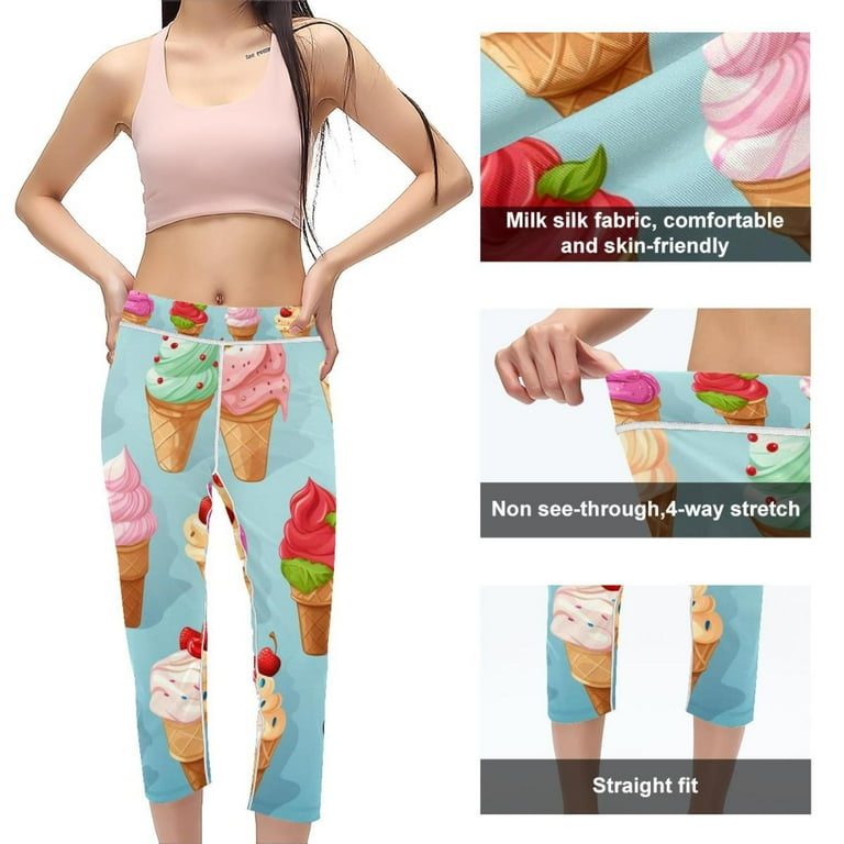Cream High Waist Capris Yoga Leggings Non See Through Printed Gym Leggings for Women Ideal for Running Fitness Yoga More