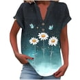 thumbnail image 2 of Women Tops under $5! Cagogo Women's Linen Tops Fashion Floral Button Up V Neck Loose Fit Tunic Tops Short Sleeve Dressy Casual Summer Trendy Cute Basic Tee Shirts Outfits, 2 of 5