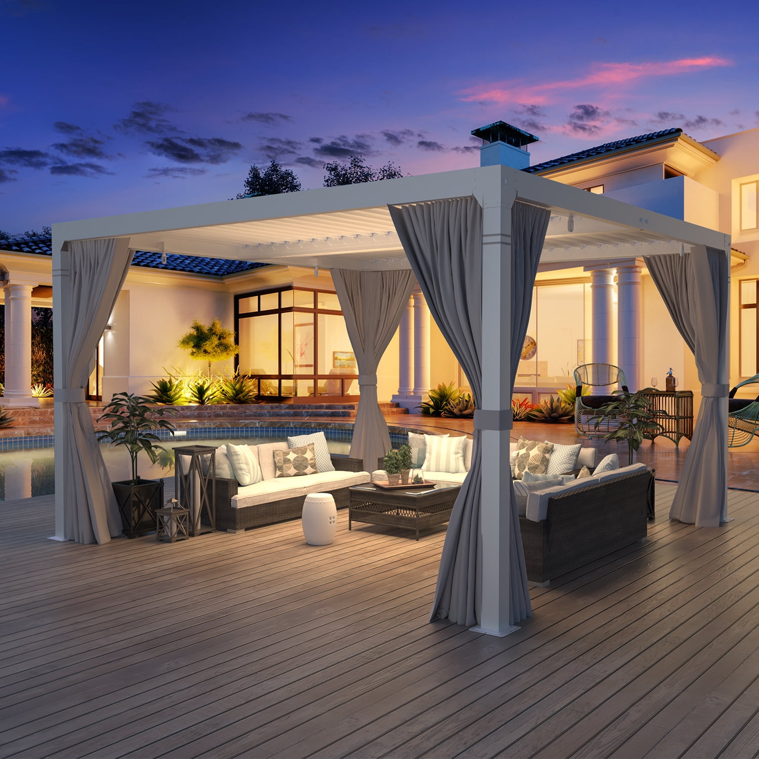 Erommy 10'×10' Outdoor Louvered Pergola with Adjustable Aluminum