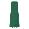 thumbnail image 5 of SMihono Women Summer Cotton Linen Sleeveless Long Dress Casual Button V Neck Beach Flowy Swing Loose Shift Sun Maxi Dresses Green XXXL, 5 of 7