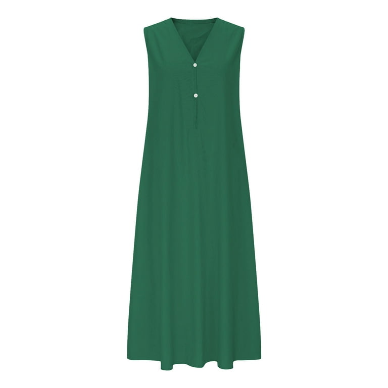chinese dress ladies Linen Maxi Dress with Pockets