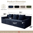 thumbnail image 5 of 71" Small Couches for Small Spaces, Memory Foam Cloud loveseat Corduroy Couch in a Box, Compressed Boneless Sofa for Living Room Bedroom, Apartment Furniture, No Assembly Required,Blue, 5 of 7
