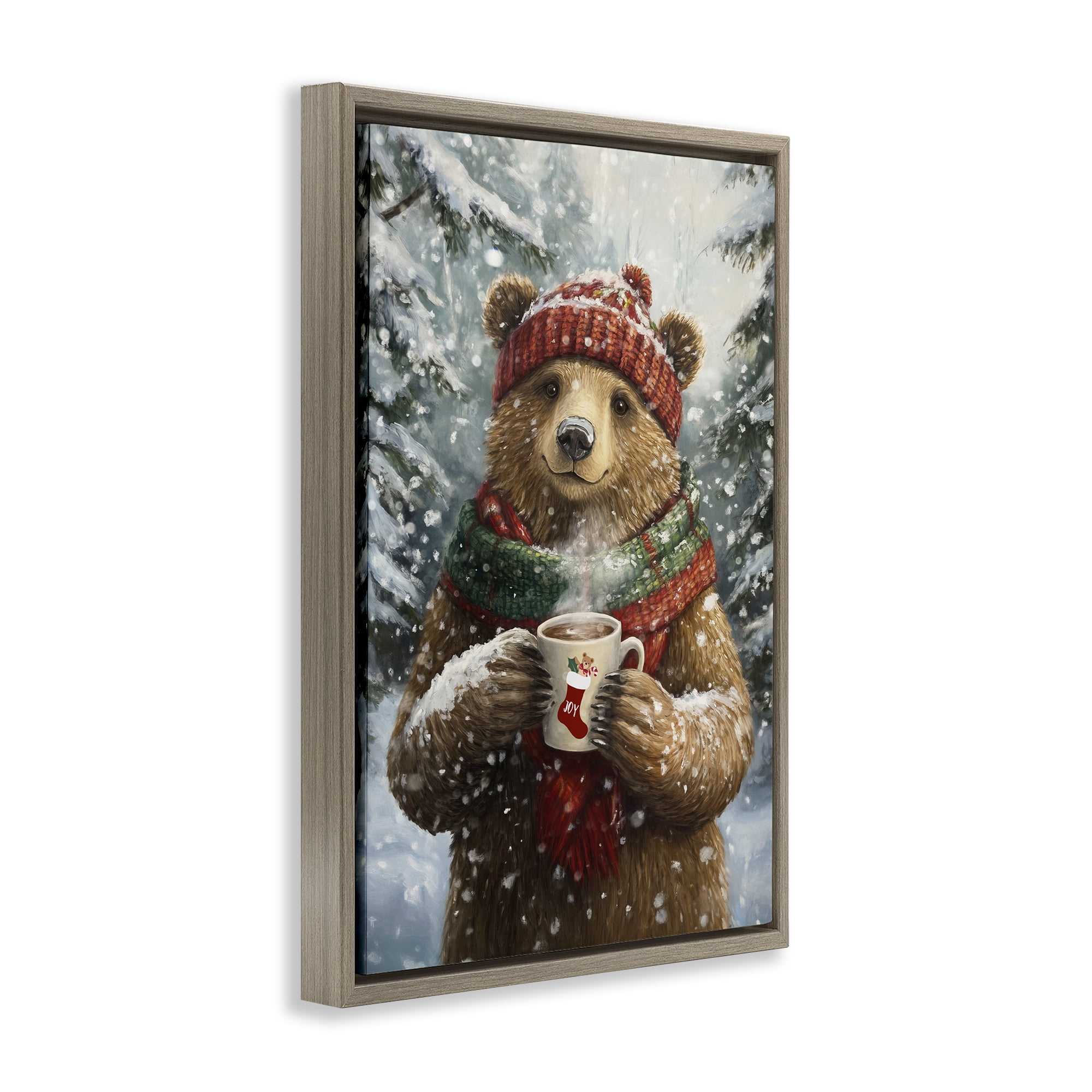 Stupell Industries Christmas Cocoa Bear Brown Framed Floater Canvas Wall Art, design by Tina LeCour