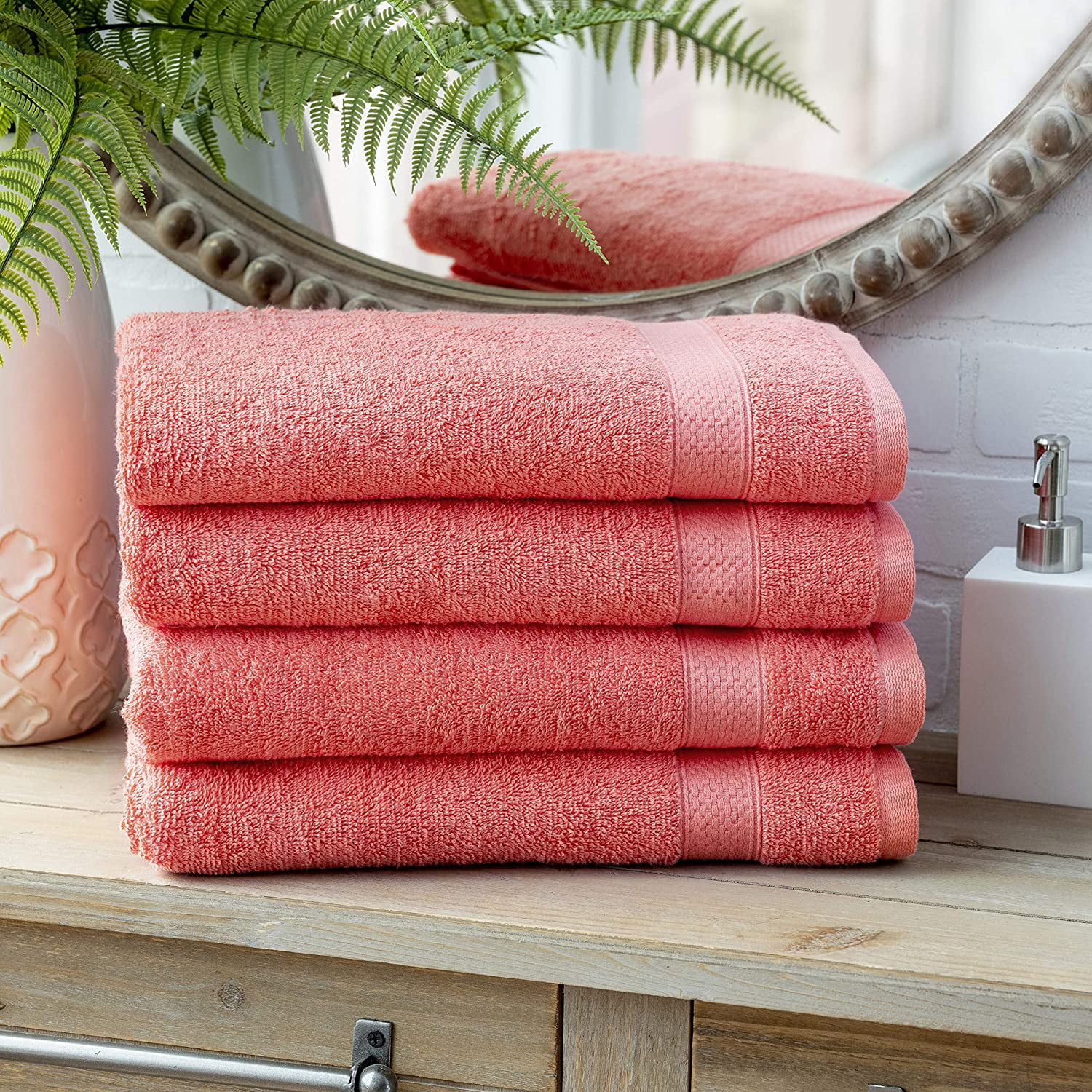 Absorbent Machine Washable - Set of 4 Bath Towels Soft Welhome Basic 100% Cotton Towel Quick Dry Sky Blue 434 GSM