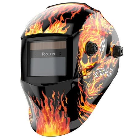 TOOLIOM Welding Helmet Auto Darkening Solar Powered with Adjustable Shade 4/9-13 for TIG MIG ARC Flaming Skull Design Welder Mask