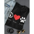 thumbnail image 3 of "Peace", "Love", "Paws", Heart Graphic Cat Lovers Women Black T-Shirt, Female x-Large, 3 of 4