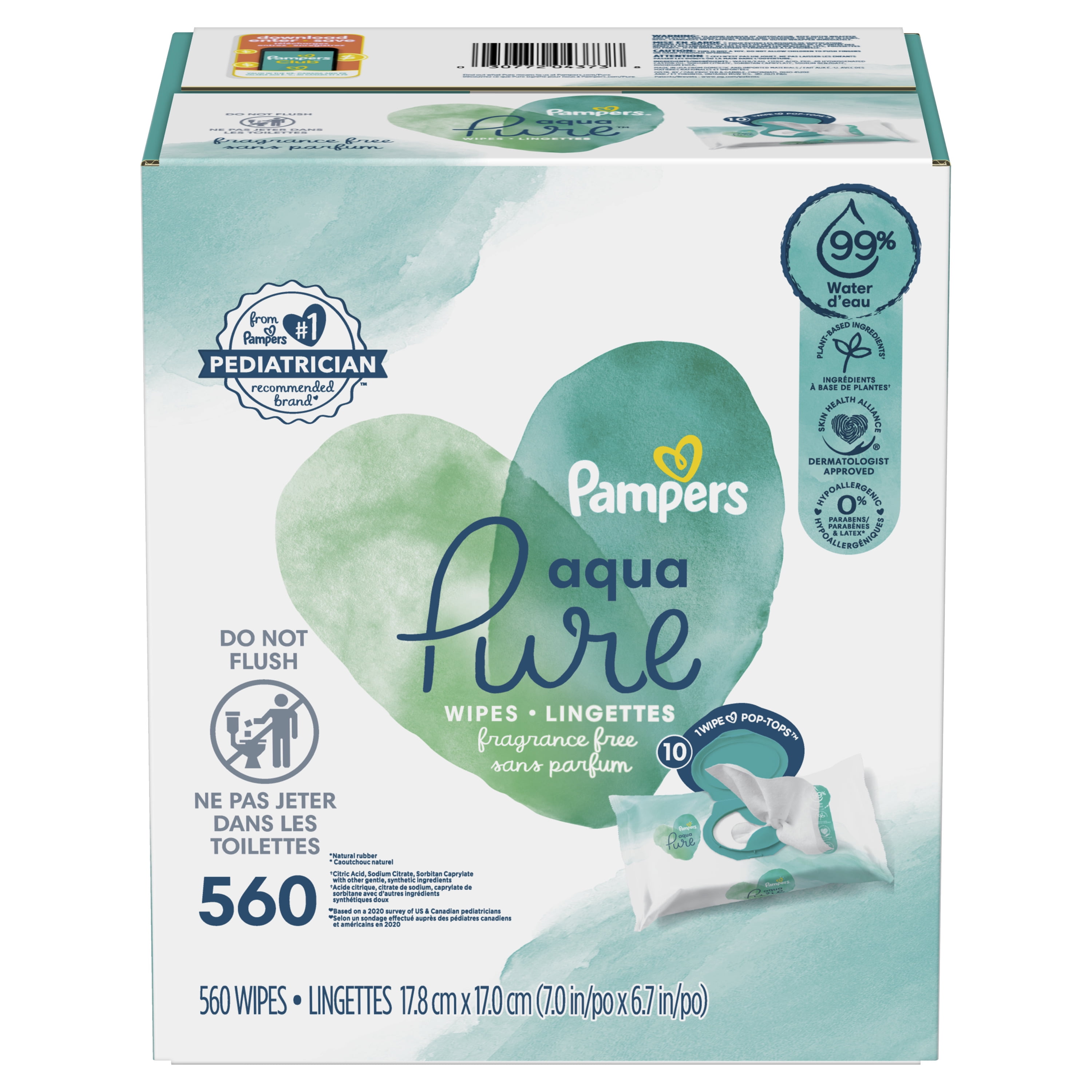 Pampers Aqua Pure Sensitive Baby Wipes 10X PopTop 560 Count