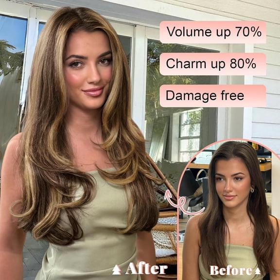 WEIF-Clip in Hair Extensions,Thick Long Straight Layered Chocolate Brown Mix Caramel Blonde 20 Inch Soft Lace Weft Hair Extensions for Women