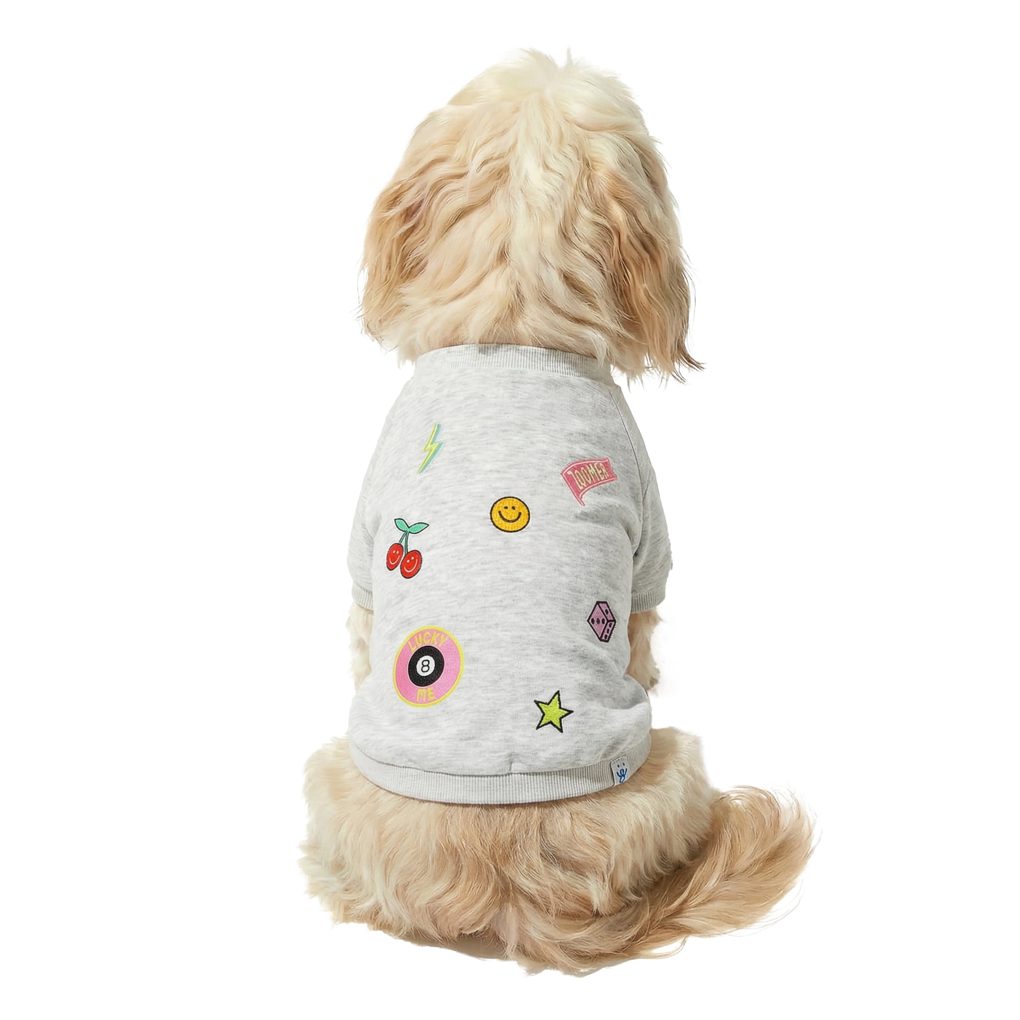 Oodles Gray Retro Patches Spring Dog Sweatshirt, Small