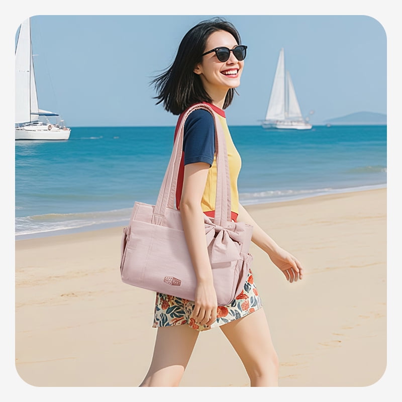 BAGSMART Crush Everyday Tote Bag for Women, Lightweight Tote Bag Casual Handbags for 13-Inch Laptop, Travel, Work, Beach, Gym, Shop, Pink