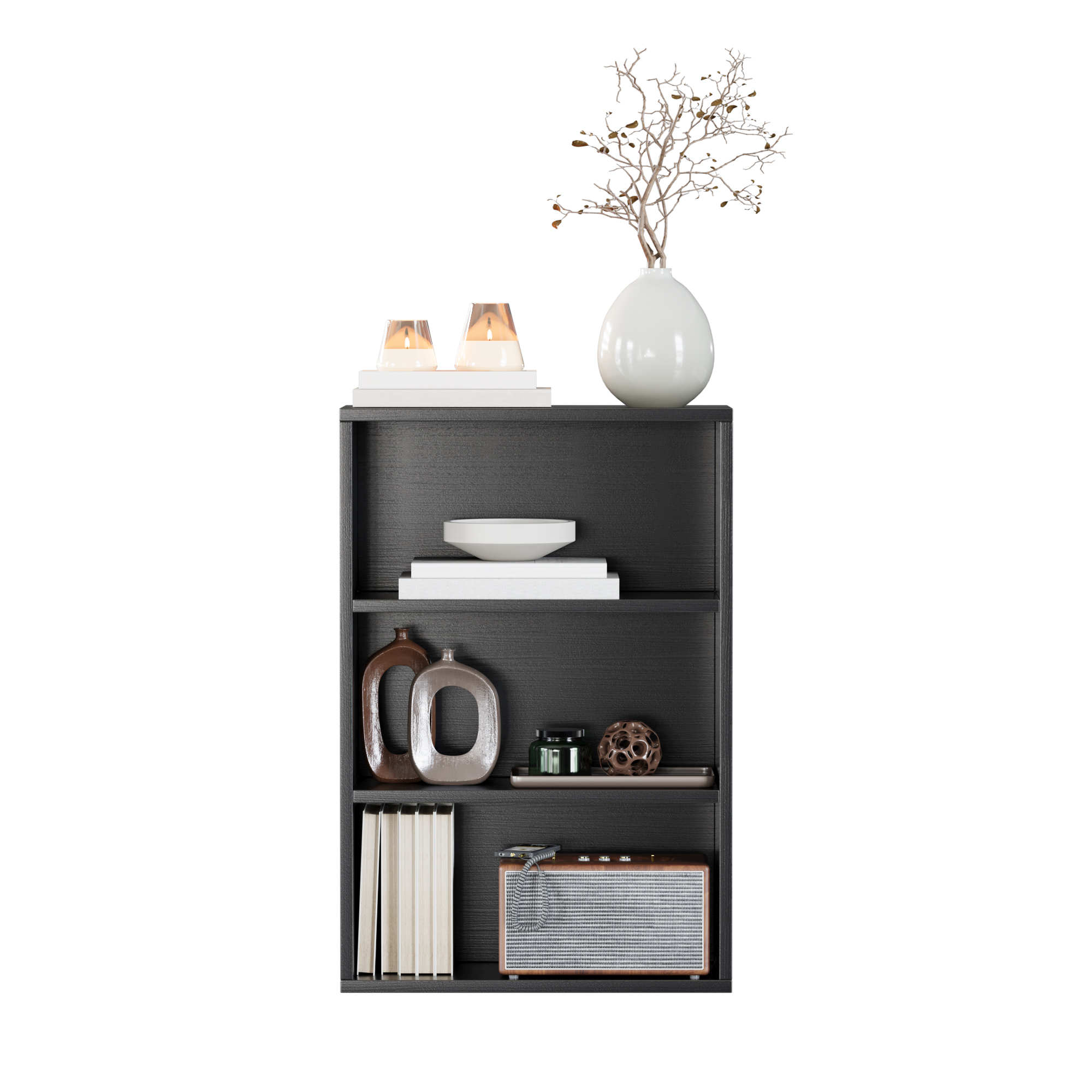 NEWSENDY 3 Shelf Bookshelf,Wood Tall Bookshelf and Bookshelves, 3-Tier Cube Display Shelves,Multifunctional Storage Organizer Shelving for Bedroom Library Living Room Home Office,Black