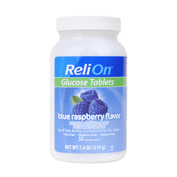 ReliOn Raspberry Flavor Glucose Chewable Tablets, 50 Count