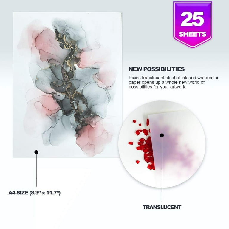Pixiss Alcohol Ink Paper Roll - Heavy Weight Alcohol Ink Watercolor Paper 24 Inches by 5 Feet 610x1524mm, 300gsm, Extra Smooth, for Watercolor