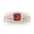 thumbnail image 2 of Clara Pucci 18K Rose Gold Princess Cut 0.75Ct Natural Garnet Engagement Ring + Matching Band - Luxury Box Included, 2 of 7