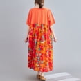 thumbnail image 4 of Vestido vintage de lino de algodón para mujer, empalme con estampado, cuello redondo, bolsillo CACAGOO  Vestido de mujer, 4 of 7