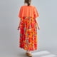 thumbnail image 4 of Vestido vintage de lino de algodón, empalme con estampado, cuello redondo, bolsillo de manga corta Irfora Cuello redondo naranja, 4 of 7