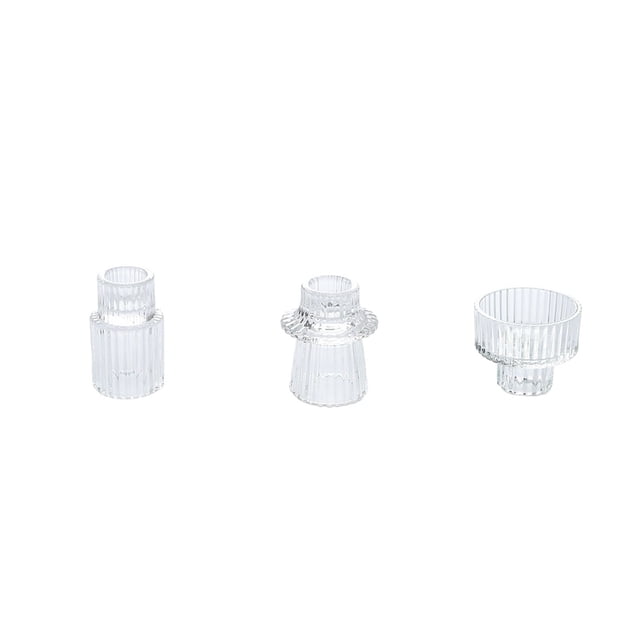 Vintage Ribbed Taper Glass Candle Holders,Tea Candle Holder for Table Centerpieces, Wedding Decorations and Dinner Parties, 3pcs