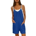 thumbnail image 6 of TEAJOPSUU Women's Boho Rompers Sleeveless V Neck Adjustable Spaghetti Straps Rompers Loose Fit Summer Daily Short Jumpsuit Blue, 6 of 9