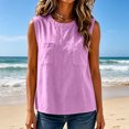 thumbnail image 3 of WRFWUL Womens Cotton Linen Tank Tops Crewneck Sleeveless Double Pocket Blouses Casual Loose Fit Summer Beach Vacation Shirts, 3 of 7
