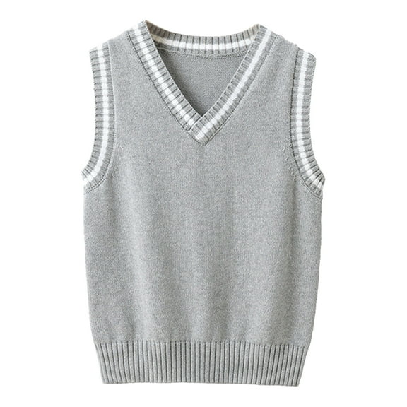 renvena Kids Girls Boys V-neck Knitted Sweater Vest Top Sleeveless Jacket for Students School Uniform 2-12 Grey 3-4