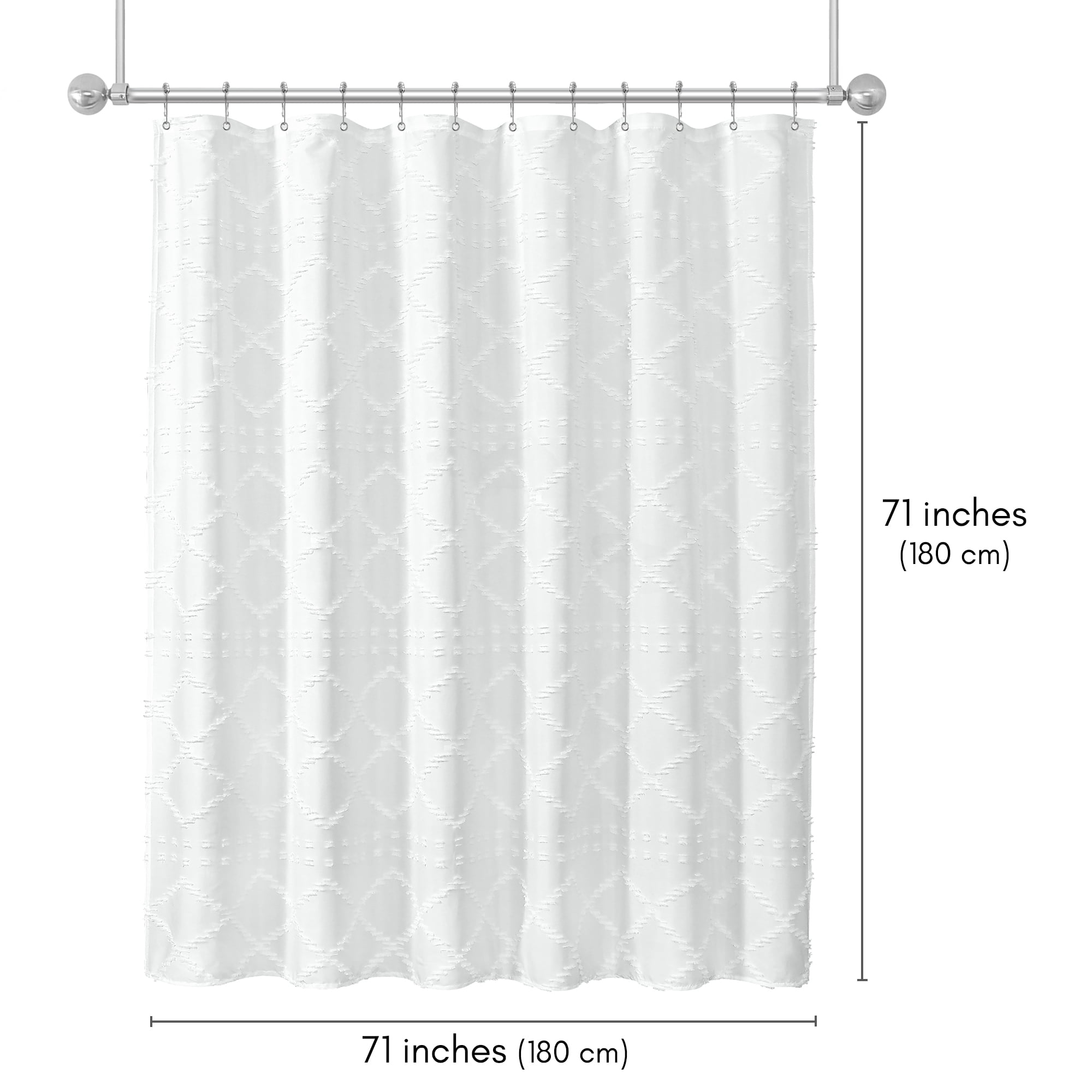 Americanflat 71x71 White Woven Shower Curtain with Tassel And Abstract Accents - Includes 12 Grommets and Hooks - 100% Polyester