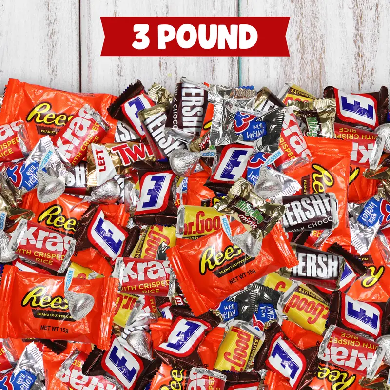 Zisbers Assorted Chocolate Variety Pack, 3 lb Bulk Bag of Individually Wrapped Chocolate Candy Bars, Mixed Chocolate Candy for Holidays & Parties