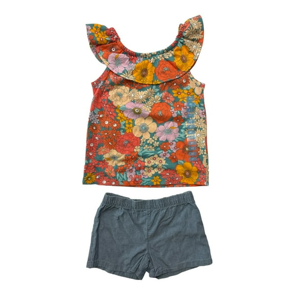 Carter's Baby & Toddler Girl's 2 Piece Ruffle Collar Sleeveless Top & Short Set (Pink/Aqua Floral, 4T)