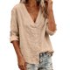 thumbnail image 5 of TaTaai Ladies V Neck Layered Blouse Solid Color Loose Fit Casual Cardigan Open Front Summer Tunic Ruffle Top Gift, 5 of 6