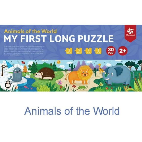 My First Long Puzzle 30 Pieces - Animals of the World, Outer Space, Under the Sea, Transportation - Educational Learning STEM Toy - Kids Birthday Christmas Gift