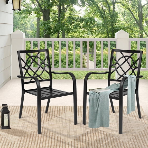 SOLAURA Patio Dining Chairs Outdoor Stackable Wrought Iron Chairs Set of 2 - Black