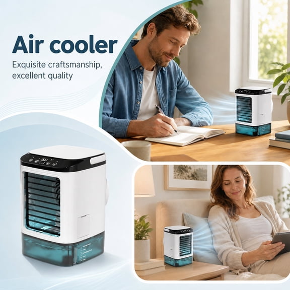 Portable Evaporative Air Cooler 4 Piece Set with Ice Pack Charger Personal Mini Air Conditioner for Bedroom Home Office Desktop Personal Cooling Use