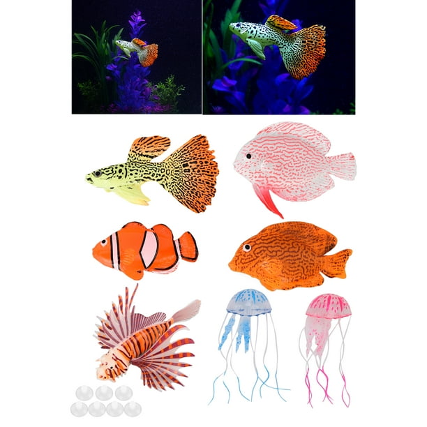 Fdit 7pcs Fish Tank Floating Decorations Aquarium Colorful Simulation  Silicone Fish Ornaments,Fish Tank Floating Decorations,Aquarium Artificial