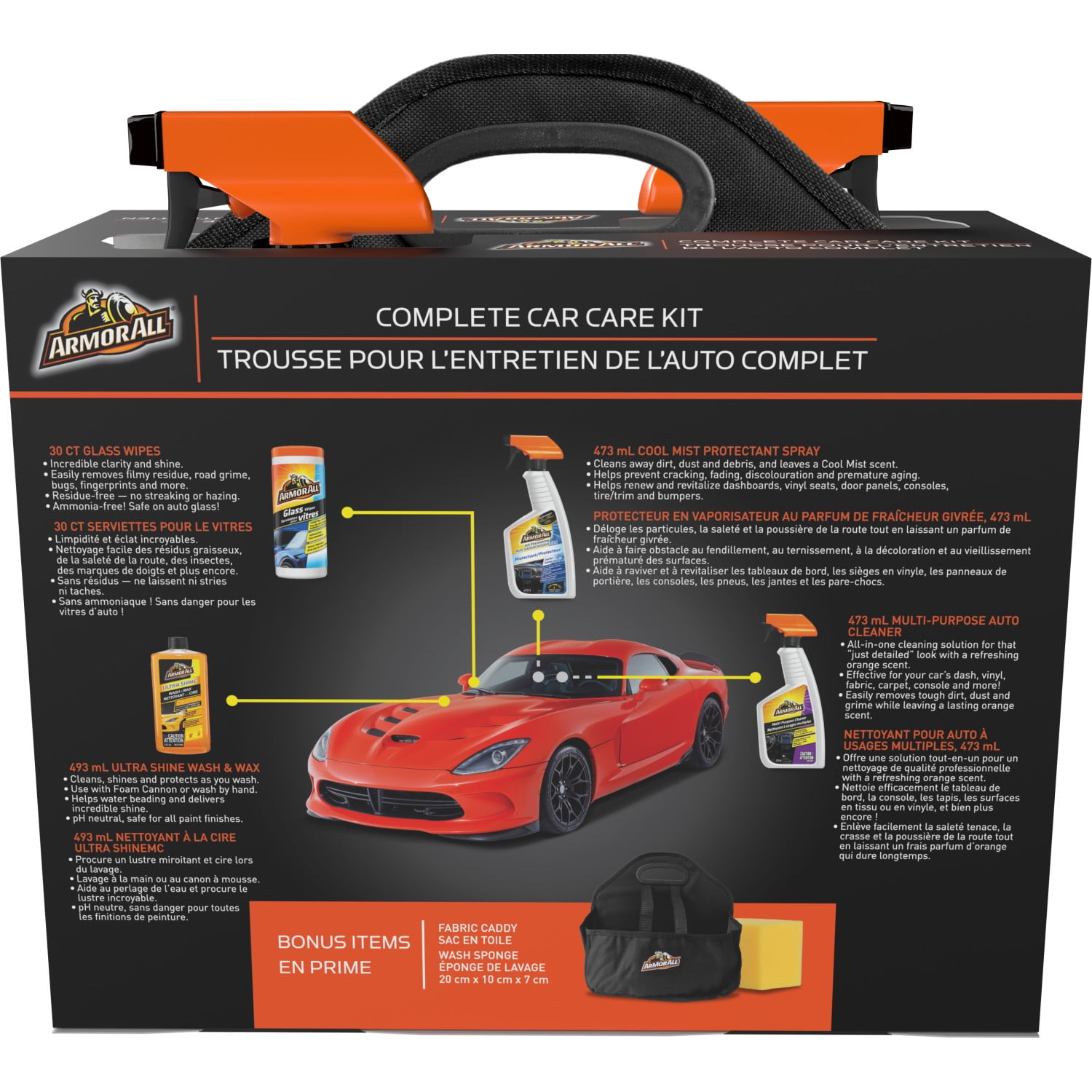 Kit complet d'entretien automobile Armor All, coffret cadeau de 6 pièces avec nettoyant automobile et étui souple