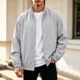 thumbnail image 2 of Mens Casual Bomber Jacket Windproof Mock Neck Full Zip Active Classic Fit Windbreaker Coat with Pockets for Fall Winter Streetwear Travel, Gray, L, 2 of 8