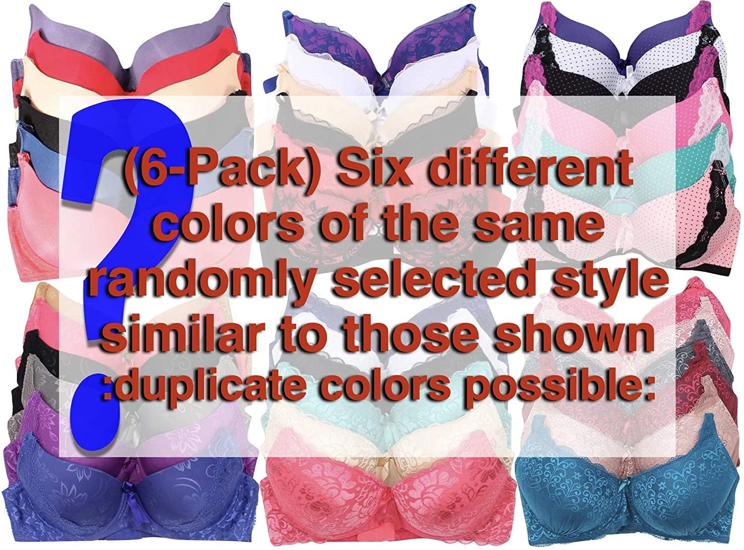ToBeInStyle Women's Pack of 6 Mystery Bras, Assorted Colors, Size 38B