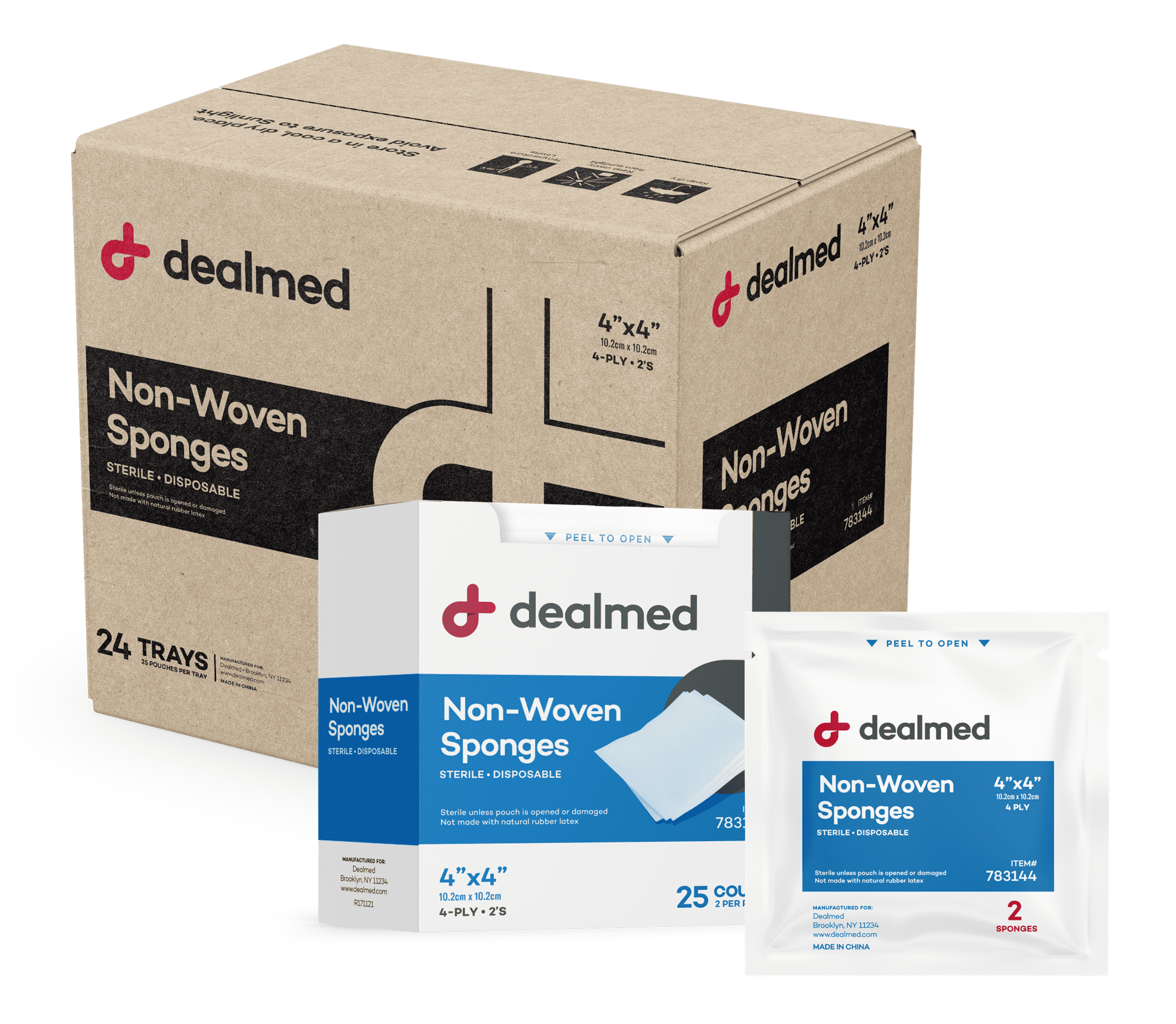 Dealmed Sterile NonWoven NonStick Gauze Sponges 25 Count 4Ply, 4