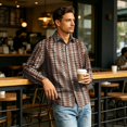 thumbnail image 3 of Men Business Casual Gingham Long Sleeve Button Down Shirt 4 Way Stretch Wrinkle Free Regular Fit Lapel Collar Lightweight Working Casual Fall Clothing Sizes 3XL, 3 of 6