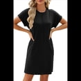 thumbnail image 2 of Vestido Camisero de Verano para Mujer, Informal, con Mangas , Cuello Redondo, Holgado, Minivestido Negro M, 2 of 10