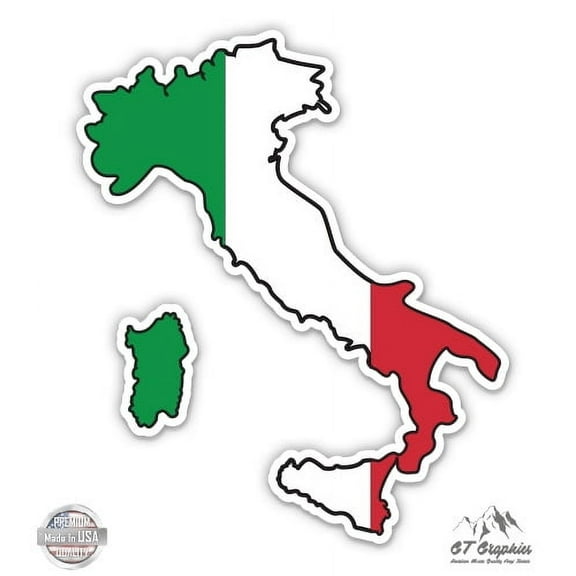 Italy Map Flag Country Shape - 3" Vinyl Sticker - For Car Laptop I-Pad Phone Helmet Hard Hat - Waterproof Decal