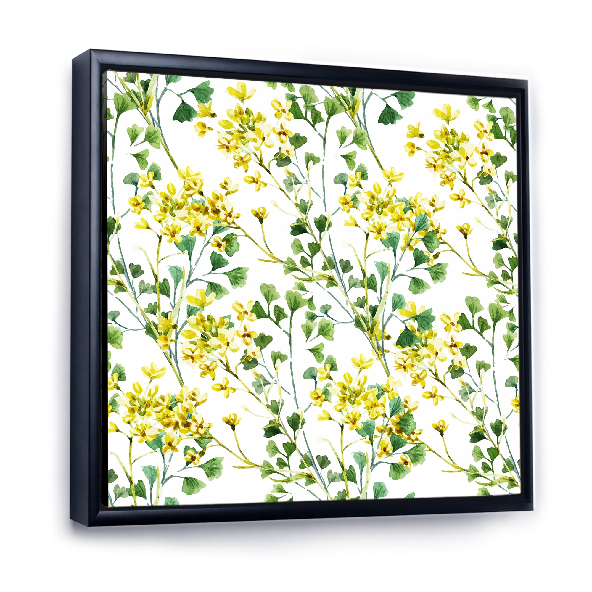 Designart 'Vibrant Yellow Summer Wildflowers On White' Traditional Framed Canvas Wall Art Print