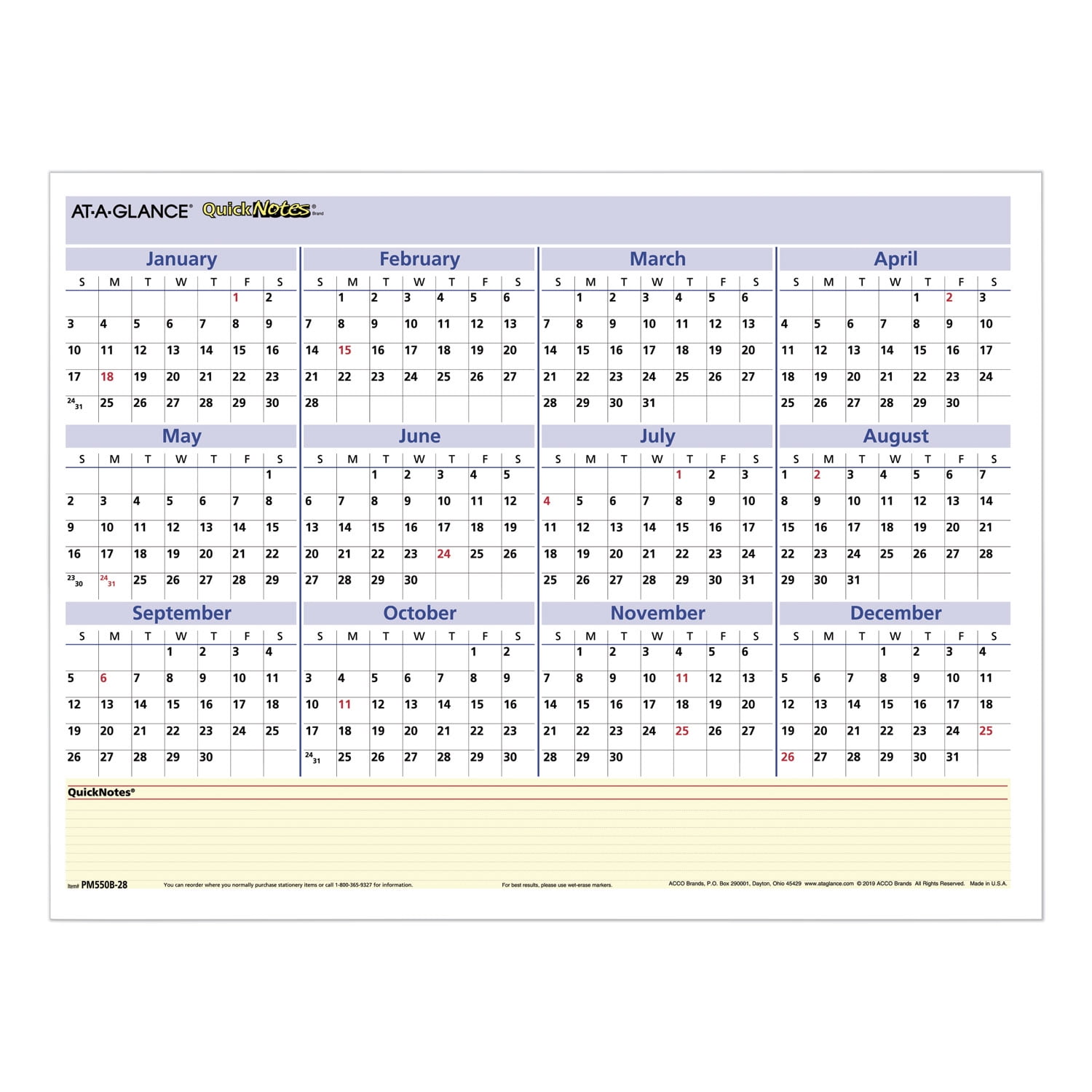 at-a-glance-quicknotes-compact-erasable-wall-calendar-yearly-wall-calendars-brickseek