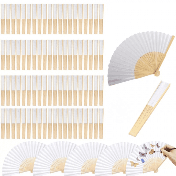 10pcs Blank White Chinese Folding Bamboo Fan Hand Paper Fans Wedding Favor