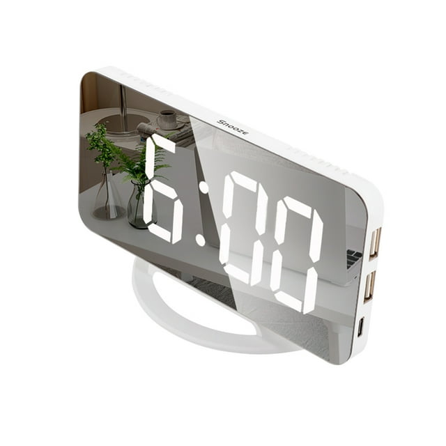 Reloj De Espejo Led Mini Reloj Despertador Digital Reloj De Mesa Con Función De Repetición Tomshoo fuente blanca