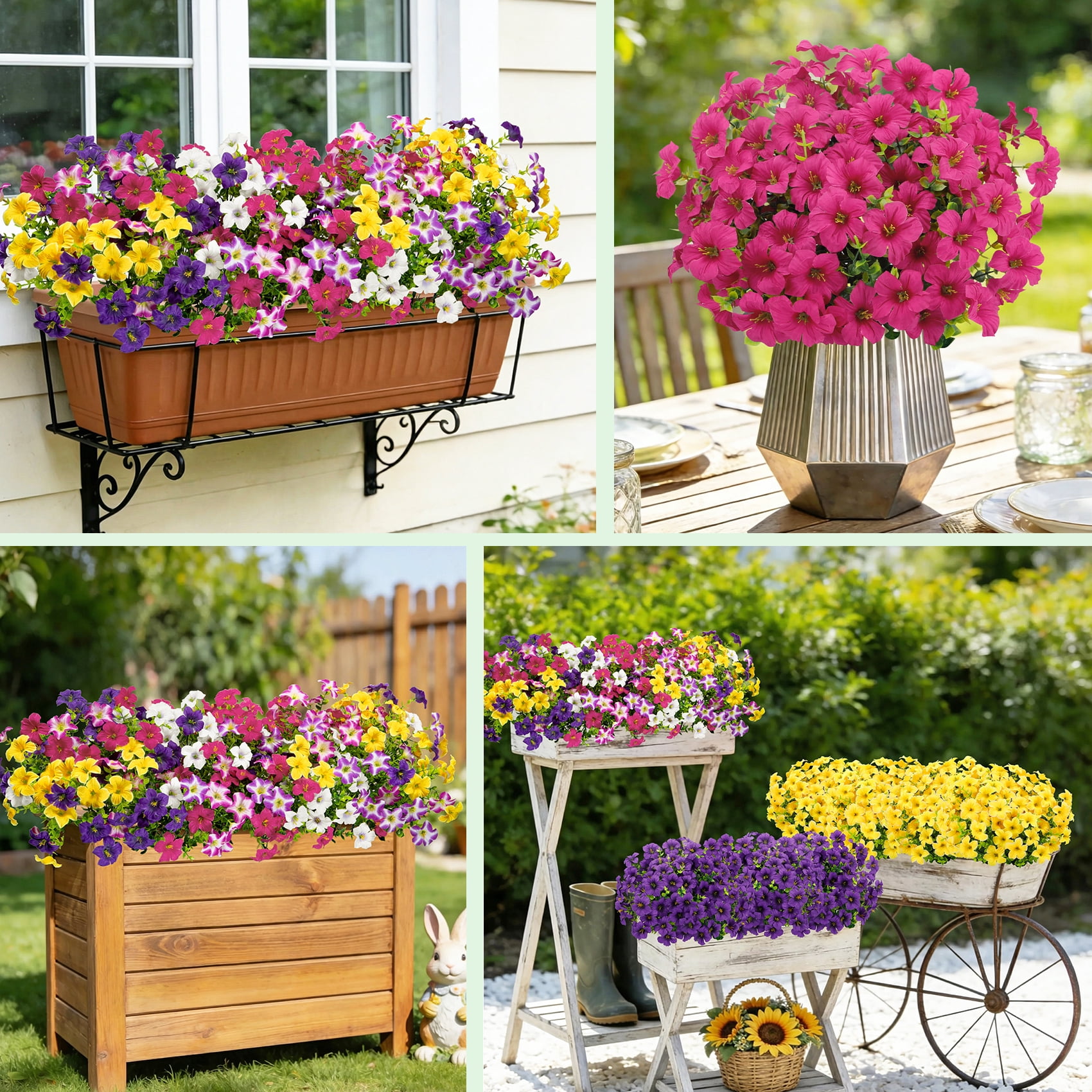 AcerichFad Artificial Flowers Outdoors, 12 Bundles Fake Silk Flowers Faux Plants for Outside Spring Summer Garden Porch Window Home Decor, Multicolor