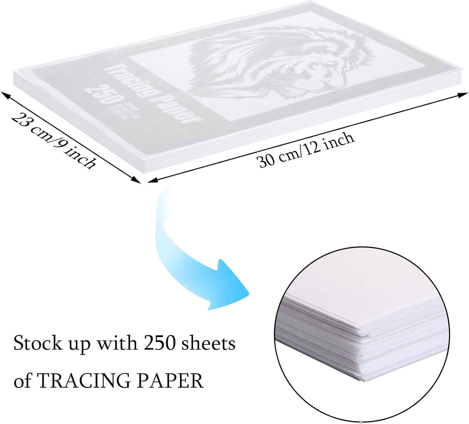 250 Sheets Tracing Paper for Drawing Light up Tracing Paper Pad Translucent Sketching Drawing DIY Crafts Painting Works(White,9 x 12 Inch)