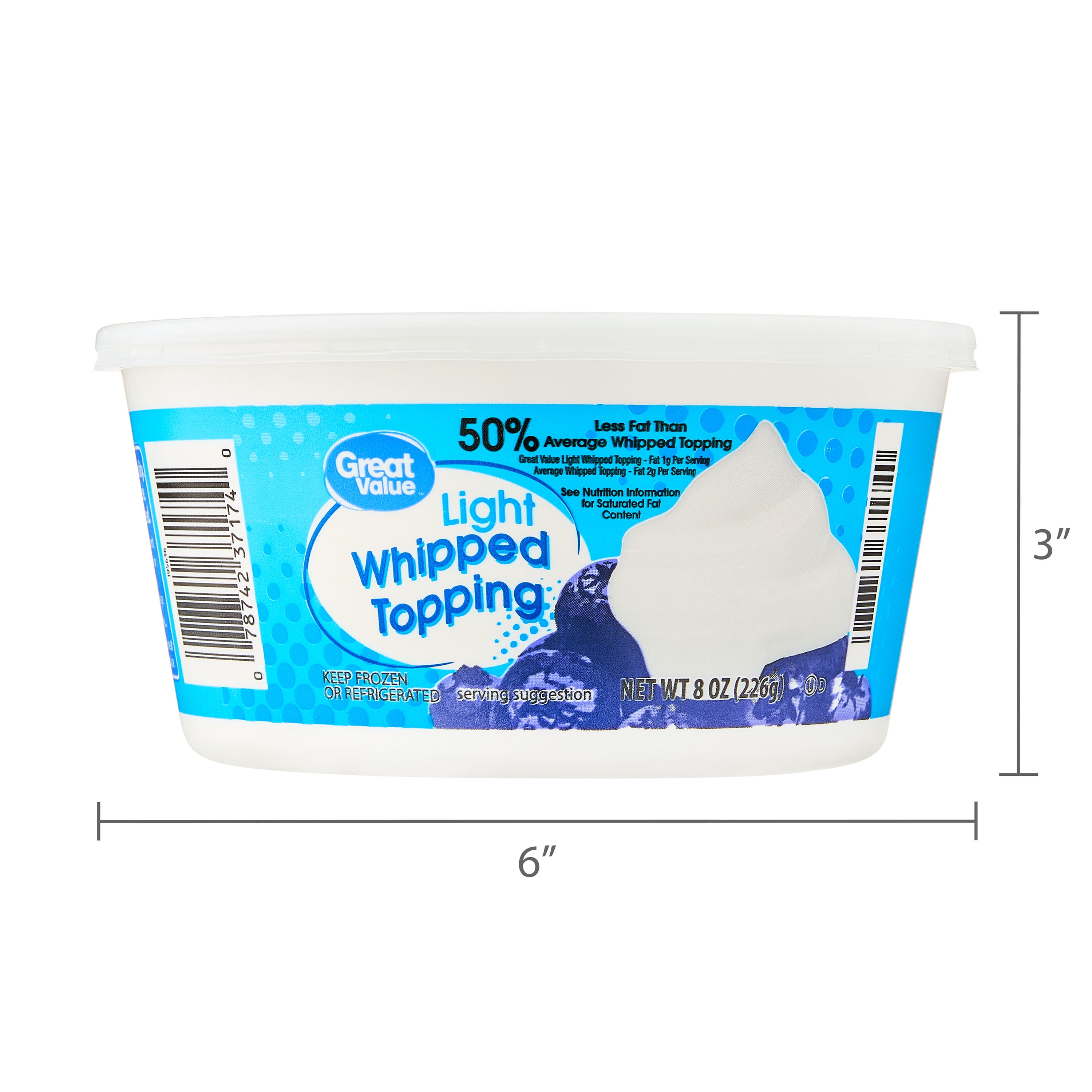 Great Value Light Whipped Topping, 8 oz Tub (Frozen)