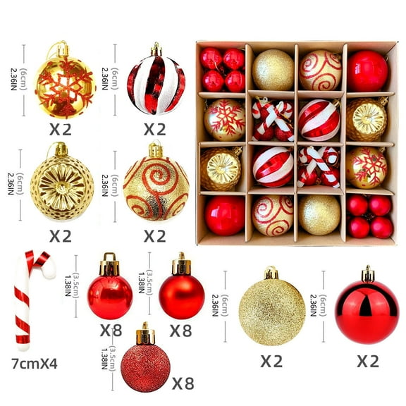 Christmas Ball 1.4"&2.4", Christmas Ornaments Set, 44pcs Christmas Ball Set, Christmas Tree Decorations, Decorative Hanging Ornaments for Xmas Tree (Red & Gold)